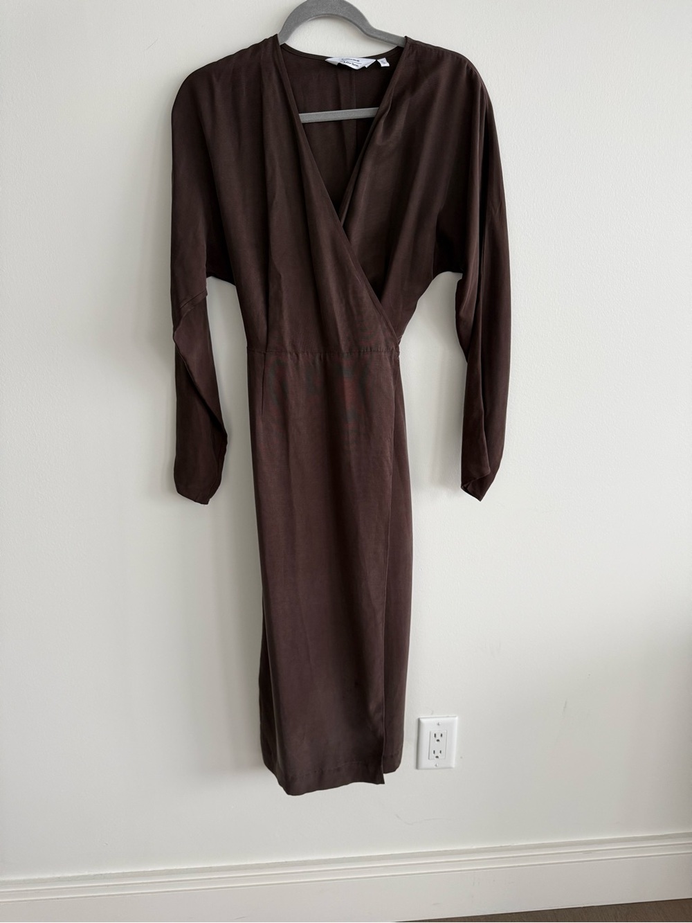 & Other Stories Dark Brown Long-Sleeve Wrap Midi Dress
